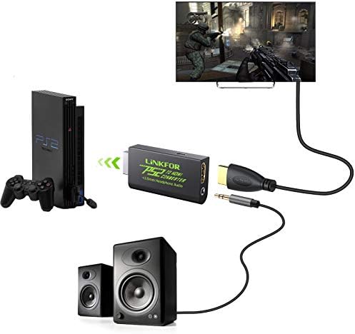LinkFor PS2 para conversor HDMI com cabo HDMI de 3 pés para o adaptador Sony PlayStation 2 PS2 para HDMI com conector de áudio