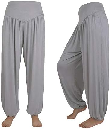 Calça de ioga longa e feminina Ethkia com bolsos esportes macios calças de algodão elástico casual ioga calças de