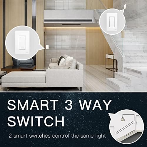 MOEs de 3 vias Smart Light Switch, 2ª geração de 2.4 GHz WiFi Smart Wall Switches, fio letural necessário, funciona com Alexa e Google Home, Smart Life App Remote Control, nenhum hub necessário 4 pacote branco 4