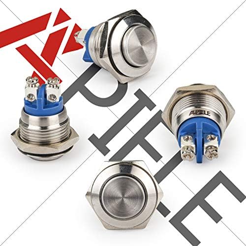 APIELE 16mm de botão de pressão momentâneo de 16 mm Tampa redonda alta de aço inoxidável de aço inoxidável Terminais de parafuso