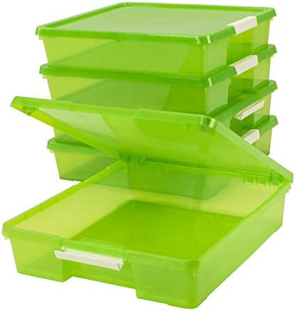 Caixa de projeto de artesanato da sala de aula do Storex-empilhando o organizador de plástico se encaixa em papel de recados 12x12, verde, 5-pacote