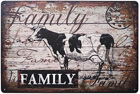 FSTIKO Família de vaca rústica sinais retrô retro vintage sinais de lata de metal fazenda decorativa de fazenda decoração