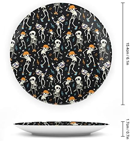 Skull Music Bone China Decorativa Placas redondas Placas de cerâmica Craft Com Display Stand for Home Office Wall Dinner