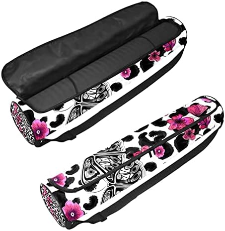 Bolsa de tapete de ioga ratgdn, borboletas e flores em manchas de leopardo Exercício portador de ioga transportadora