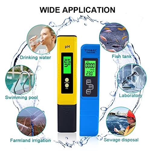 Yewhick Digital PH e TDS Meter Combo, Testador de qualidade de alta precisão da água, medidor de pH 3 em 1 TDS EC Medidor de temperatura para água potável Aquário da piscina hidropônica