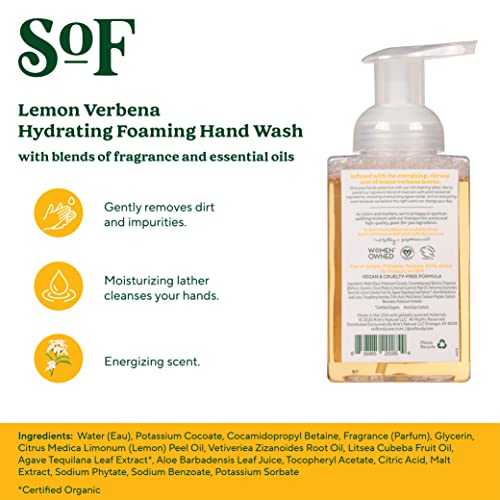 Lemon verbena espumando lavagem manual por cuidados corporais SOF | Néctar de agave orgânico hidratante | 8 oz de garrafa de bomba cada | 6 garrafas