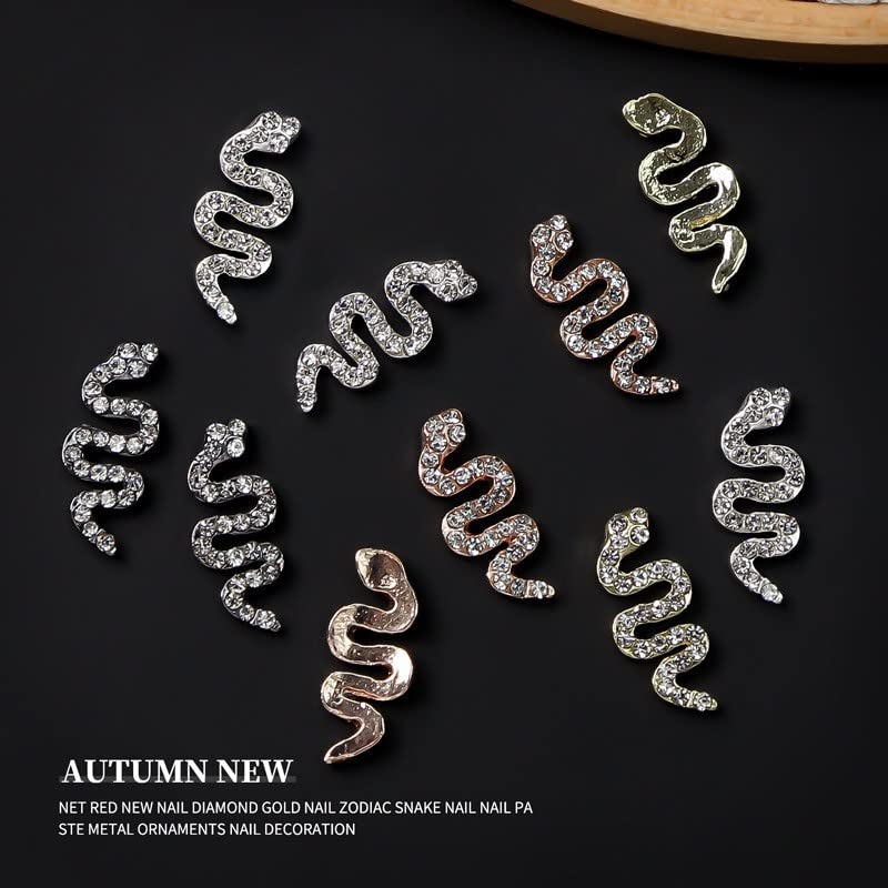 24pcs 3d Snake unhas Charms com shinestones contas de diamante liga de diamante Acessórios de jóias de unhas para artesanato diy
