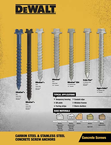 Dewalt projetado por Powers, 1/4 x 3-1/4 Ultracon®+ Phillips Flat Head, DFM12768 Tapcon azul, caixa de 500