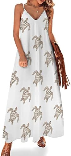 Turtle estilizado tribal Vestido de verão feminino SunSpressos de decote em V Long Long