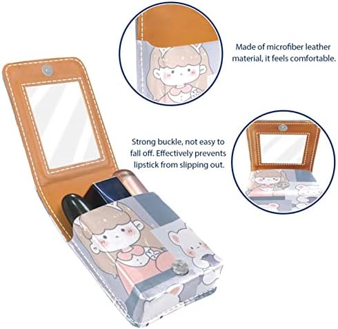 Bolsa de batom de batom de maquiagem de oryuekan com espelho portátil de armazenamento de batom portátil Organizador de armazenamento Lip Gloss, garotas e desenhos animados de urso adorável kawaii