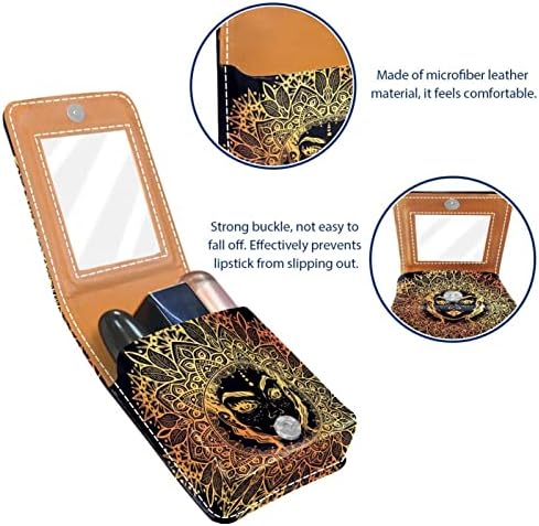Mini estojo de batom com espelho para bolsa, mandala com rose flor Bohemian Portable Case Holder Organization