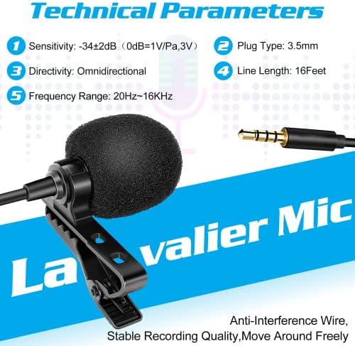 Microfone de lapela Lavalier de grau profissional para Tecno Spark 7 compatível com telefone iPhone ou câmera blogando vlogging ASMR