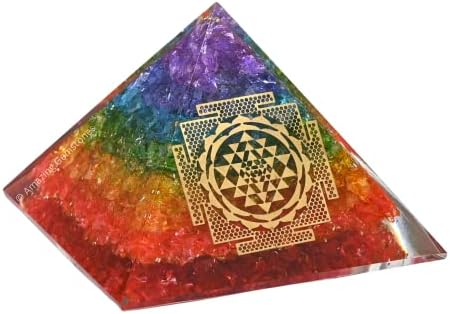 Amazing Gemstone grande pirâmide orgona | Cristal de pirâmide de chakra de Onyx | Hamza Hand Ey Eye Orgonite Pirâmide | Pirâmides de órgãos Cura positiva de energia