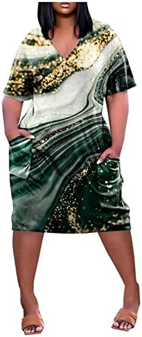 Vestidos africanos Numaller para mulheres com bolsos soltos Fit Fit de-gola em Vintage de manga curta Vintage Plus Size