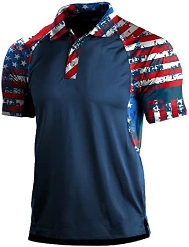Camisas pólo vintage para homens 4 de julho Patriótico Mangas curtas T Camisetas de verão Casual Golf Polos 3D Túnicos
