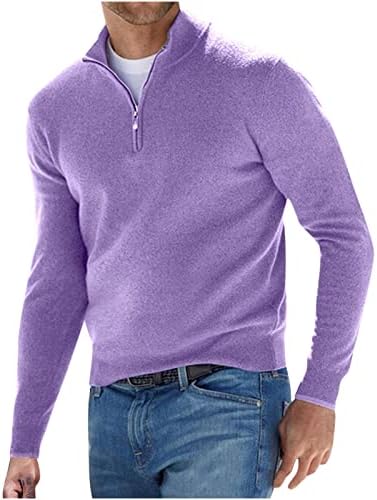 Camisa de manga longa masculina, suéter de lã de colarinho de colar de colarinho sólido bloco de malha confortável blusas
