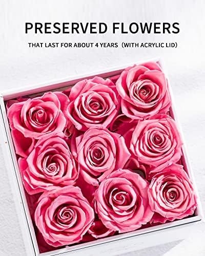 Duhouse 9pcs preservd rose na caixa de acrílico Flor eterna que dura 4 anos presentes para namorada esposa Mãe Mulheres do dia dos