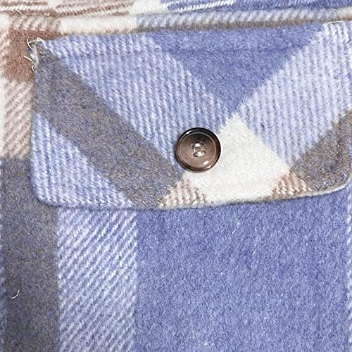 Camisas xadrezas para mulheres casuais de botão de botão Blush mistura de lã de manga comprida Tartan Shacket Casacats