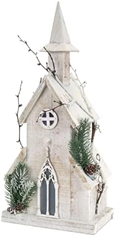 Melrose Christmas Decor - Igreja de Branca de Madeia Primeira a madeira 18,75 de altura
