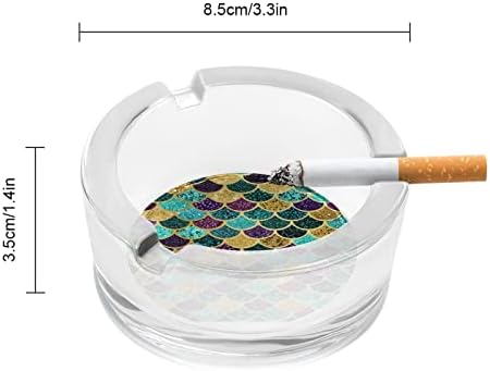 Glitter Mermaid Scales Glass Ashtray para cigarros redondo bandejas de cinzas para escritório em casa e restaurantes