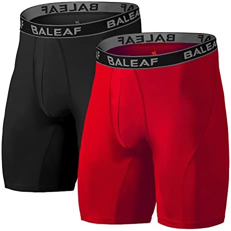 Cueca boxer de performance masculino de Baleaf Men 9 Athletic Long perna longa seca com Fly 2-Pack