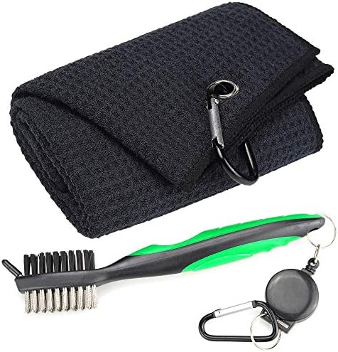 Mile High Life Microfiber Waffle Padrão Toalha de golfe Tri-Fold | Kit de ferramentas de escova com limpador de ranhura do clube,