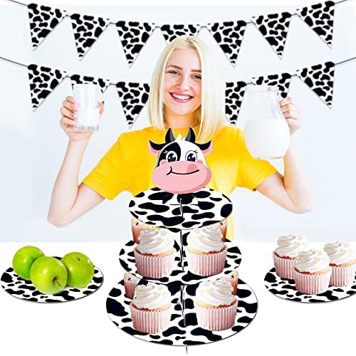 CC Home Cupcake Stand 3 Camada Vaca Supplies Bolo Tower Cow Print Cupcake Stand para crianças Decorações de festas de