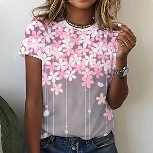 Camiseta de blusa de manga curta para mulheres roupas de outono de verão Trendy Crew Crew pescoço Floral Graphic Lounge Tshirt Oi Oi