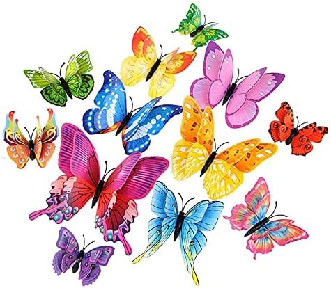 36 PCs 3d fofo 2 camadas Butterfly Colorfull Wall Decor Stick Butterfly Butterfly para decalques de parede da sala do quarto