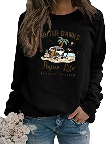 UGTQEYD Outer Banks Pogue Life Sweatshirt para mulheres Pullover de manga comprida Tops engraçados Carta de impressão