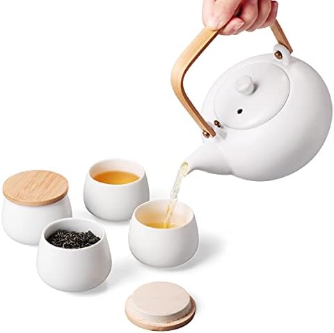 Bule de cerâmica de 20 onças com 4 xícara de chá, panela de chá de porcelana japonesa, folha solta e tea de chá de chá com copos de