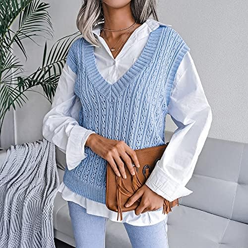 Suéteres Nokmopo Fall For Women 2022 Estilo College Casual Casual Moda Fashion Sweater Top de malha de decote em V