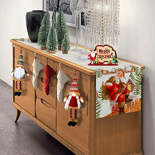 Runner de mesa de inverno, mesa de Natal Decoração de Natal Decoração de Papai Noel Rena de Renafra de neve Decorações de mesa de Natal para a decoração de mesa de jantar de Natal ao ar livre