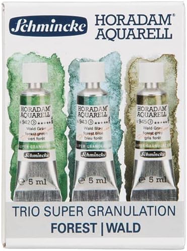 Schmincke Horadam® Aquarell, Super Granulation Trio Forest, 5 ml de tubos, 74 617 097, conjunto de papelão, cores granuladoras