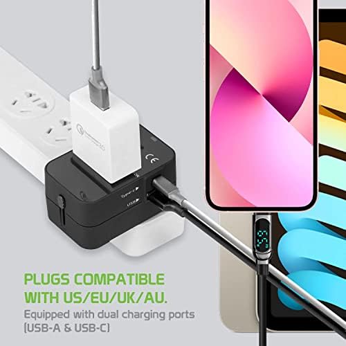 Viagem USB Plus International Power Adapter Compatível com a Samsung SM-T377P para poder mundial para 3 dispositivos USB TypeC,