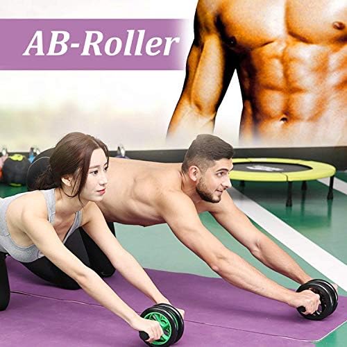 Simxen Anti Skid Double Wheel Body Body AB Roller Exercício para treinamento de exercícios de estômago abdominal com alça de aço de tapete para joelho para unissex