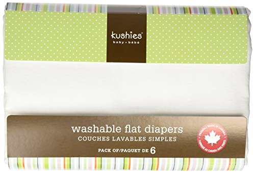 Kushies 6 pacote de fraldas planas laváveis, branco