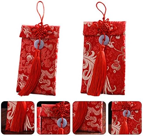 Bestoyard 2pcs chineses ano novo de seda envelopes vermelhos com nó chinês pacotes vermelhos chineses Lucky Hong Bao Gift Dinheiro