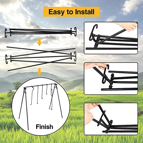 Redcamp Campfire Cooking Stand, Swing de churrasqueira portátil com ganchos e acessórios, utensílios pendurados