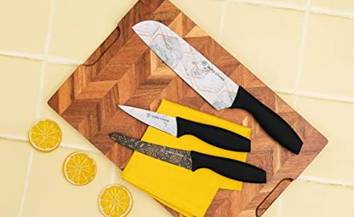 Conjunto de faca de cozinha de mármore de 3 peças dura - aço inoxidável antiaderente Ultra Sharp 7 polegadas Santoku, utilitário