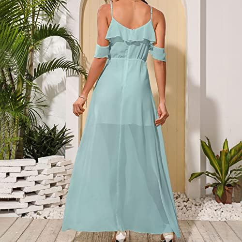 Vestidos longos de verão femininos elegantes spaghetti stap trafue v vestido de praia mangueira de pescoço com pescoço