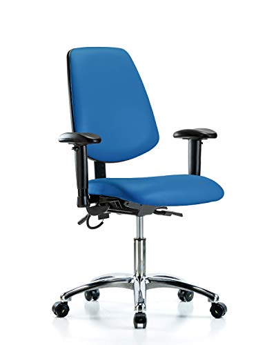 Labtech Seating LT41196 ESD Vinil Cadeira de altura de altura média Base cromada média, inclinação, braços, Casters ESD Blue