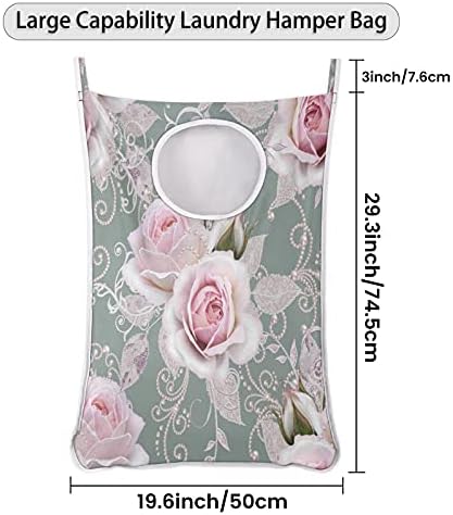 Flor Flower Rose pendurada para lavanderia Saco de cesto, por cima da porta Saco de lavanderia Saco resistente Durável Saco de armazenamento para economia de espaço pendurado cesta de roupas sujas com zíperes de fundo para dormitório de quarto do banheiro