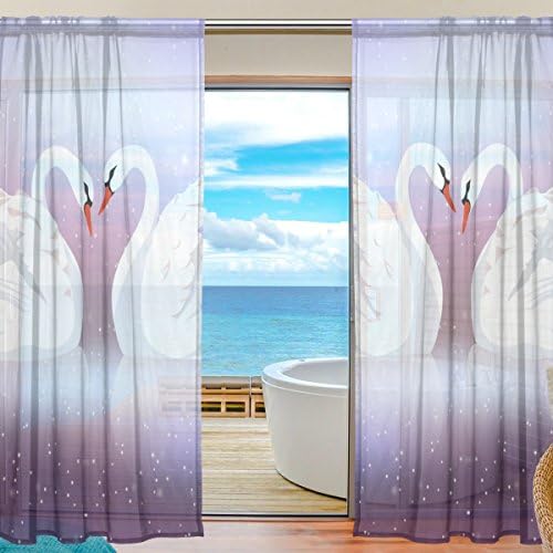 Pares românticos florais de cisnes brancos semi-pura cortinas de janela drlapes painéis Tratamento-55x84in para quarto quarto