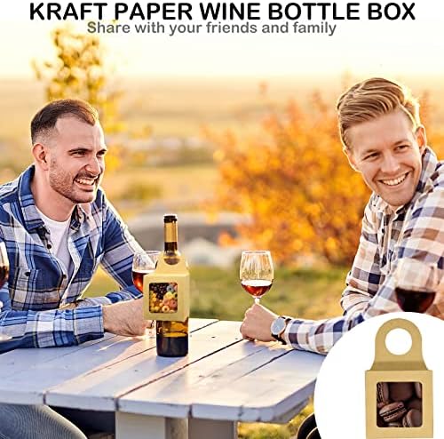 26 PCs Kraft Wine Bottle Box com janela, garrafas de vinho Caixa de vinho Favory Box para Presentes de Vinho Caixa de Vinho Pequena Caixa de Lnack de Papel dobrável para decoração segura biscoitos chocolate
