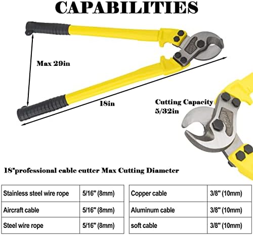 Cortadores de cabos pesados ​​- 18 Perfeito para projetos de bricolage, corte de metal e corte elétrico - feito de aço