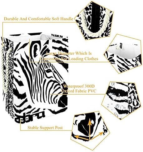 Lavanderia de zebra preta de animal estético cesto com alças grandes cestas dobráveis ​​para lixeira, quarto de crianças, organizador de casa, armazenamento de pano, 19.3x11.8x15.9 em