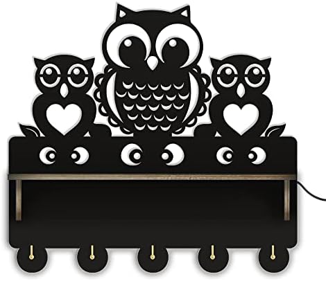 The Geeky Days Cartoon Owls Família Montada na parede de 5 gancho Organizador de entrada do suporte para crianças Decoração de casa