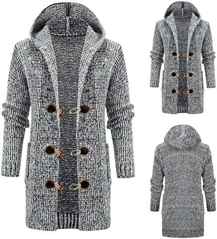 Casaco de cardigã de knit xxbr para masculino, inverno de botão frontal de túnica com capuz com capuz de jaquetas de malha longa
