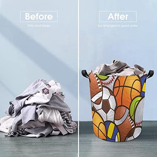 Sport Ball Pattern Laundry cesto cesto saco de lavar bolsa de armazenamento colapsível alto com alças